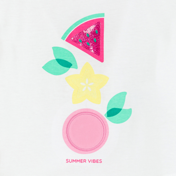 قميص داخلي أبيض مرسوم عليه فاكهة للطفلة الرضيعة